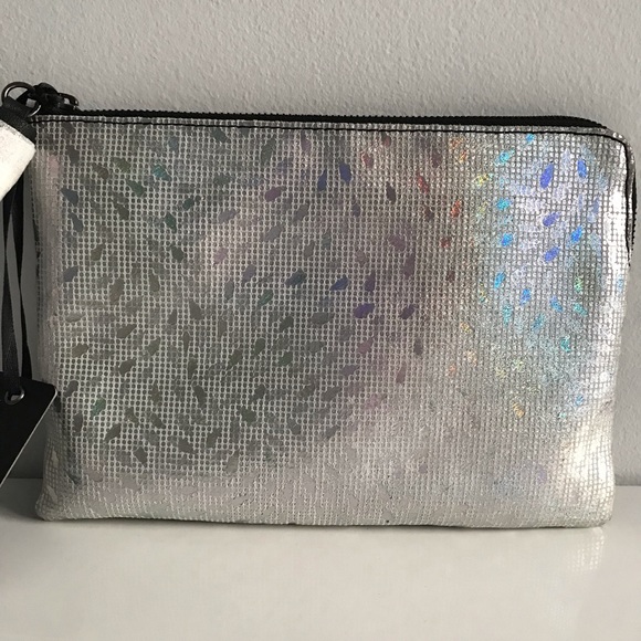 Sharif Disco Black Silver Glitter Genuine Leather Clutch Bag - Picture 9 of 14